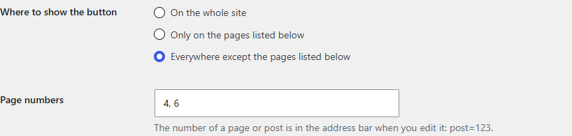 The Display tab: Everywhere except the pages listed below is chosen, and the page numbers 4 and 6 are listed.
